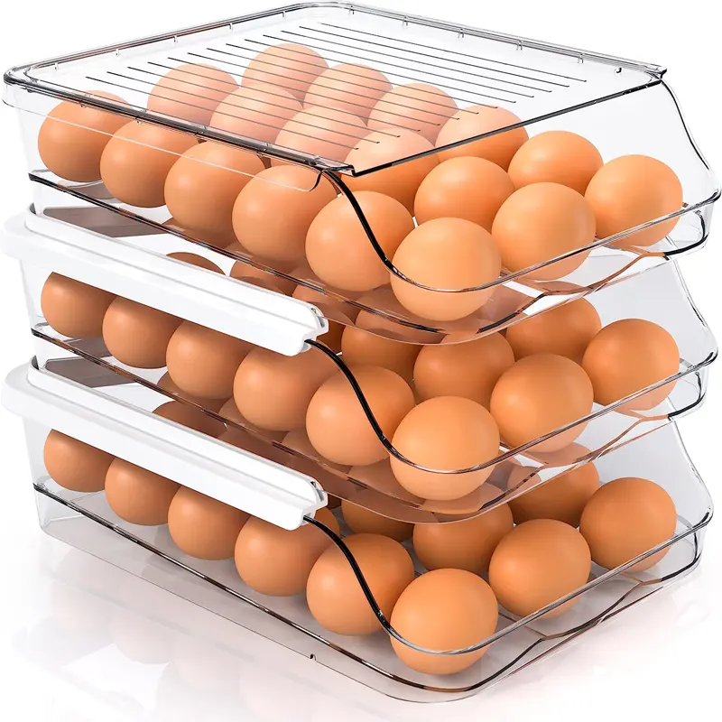 Egg Storage Box Refrigerator Fridge Egg Storage Box Clear Automatically Rolling Egg Storage Container Large Capacity Organizer