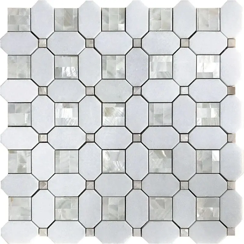 Azulejos de mosaico de baño para salpicaduras de cocina, mosaico de concha de ladrillo de madreperla natural blanco para azulejos de concha de piscina