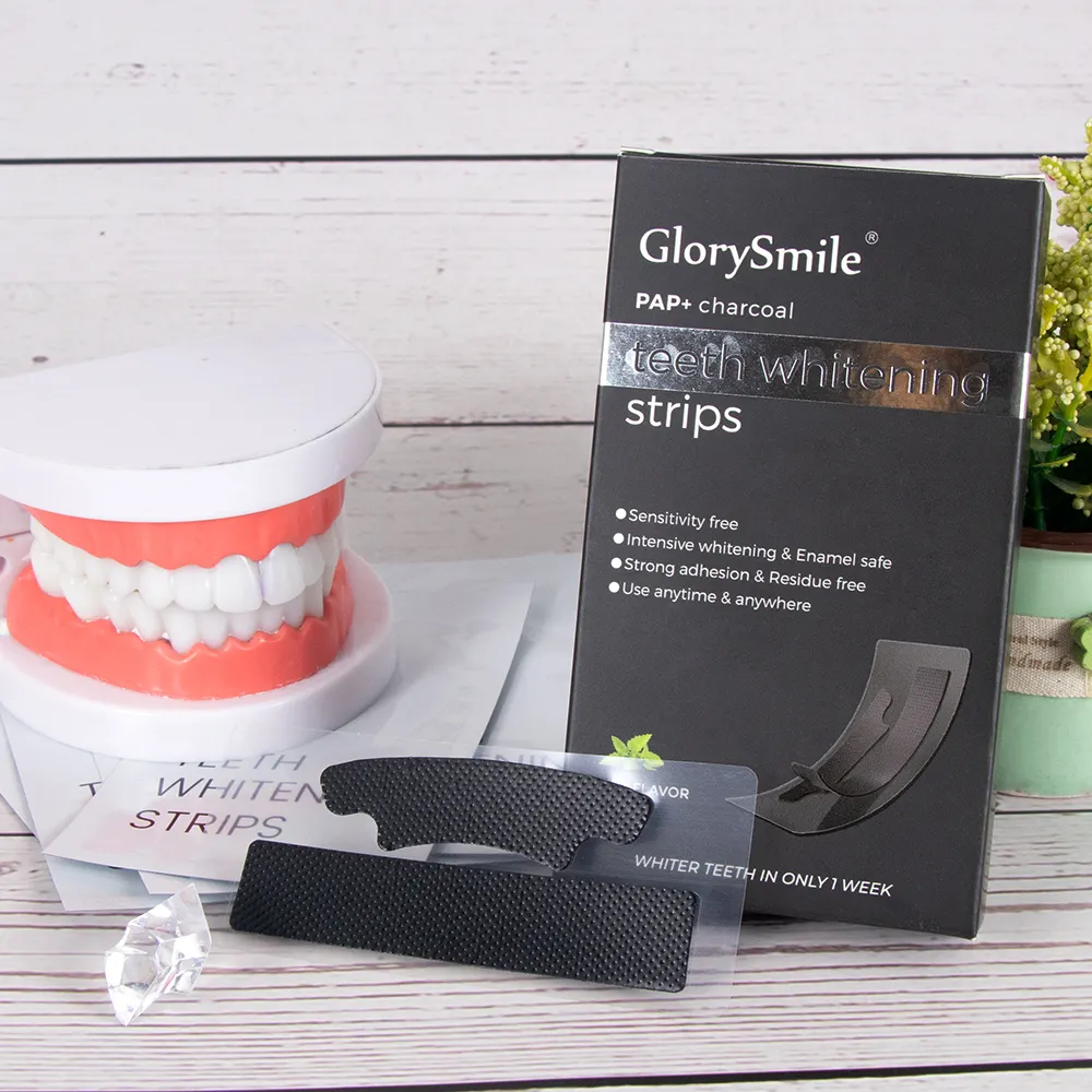 Glorysmile Atacado PAP + Gel New Match Clareamento Dentes Tiras de Carvão Ativado Para Clareamento Dentes