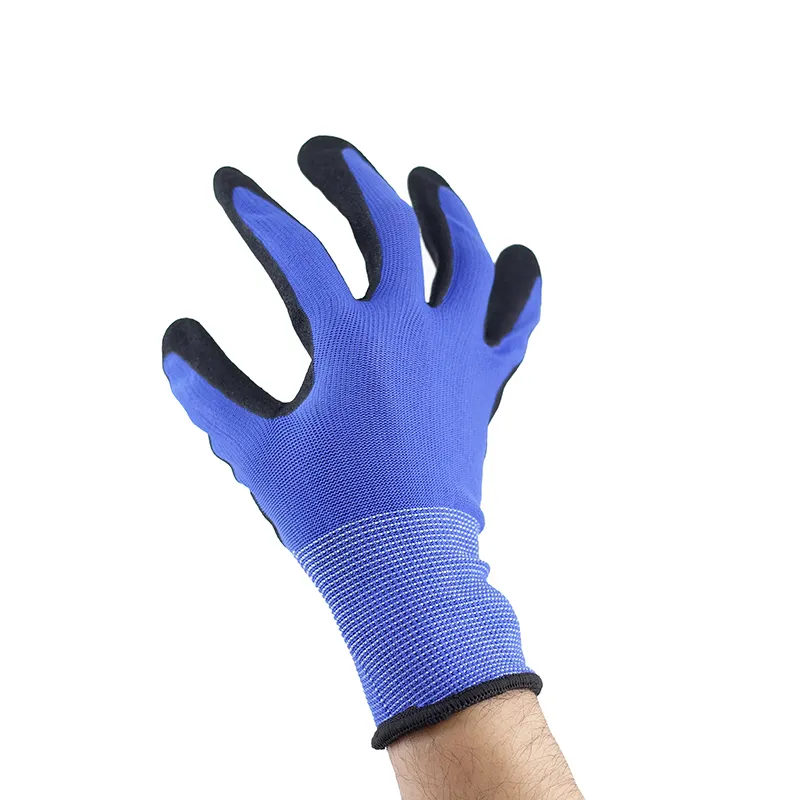 13G mavi Polyester siyah lateks kumlu kaplama kaplı çalışma nitril kumlu naylon nitril kumlu eldiven