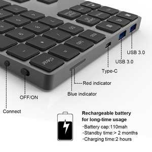 Teclado numérico inalámbrico de aluminio, dispositivo de 34 teclas Compatible con teclado numérico, HUB USB, de fábrica - Product Image 4