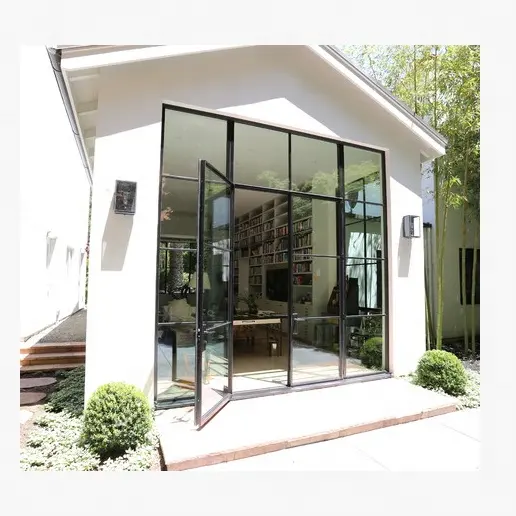 Ev için ızgara tasarımı ile özelleştirilmiş fransız tarzı demir cam kapi çift salıncak