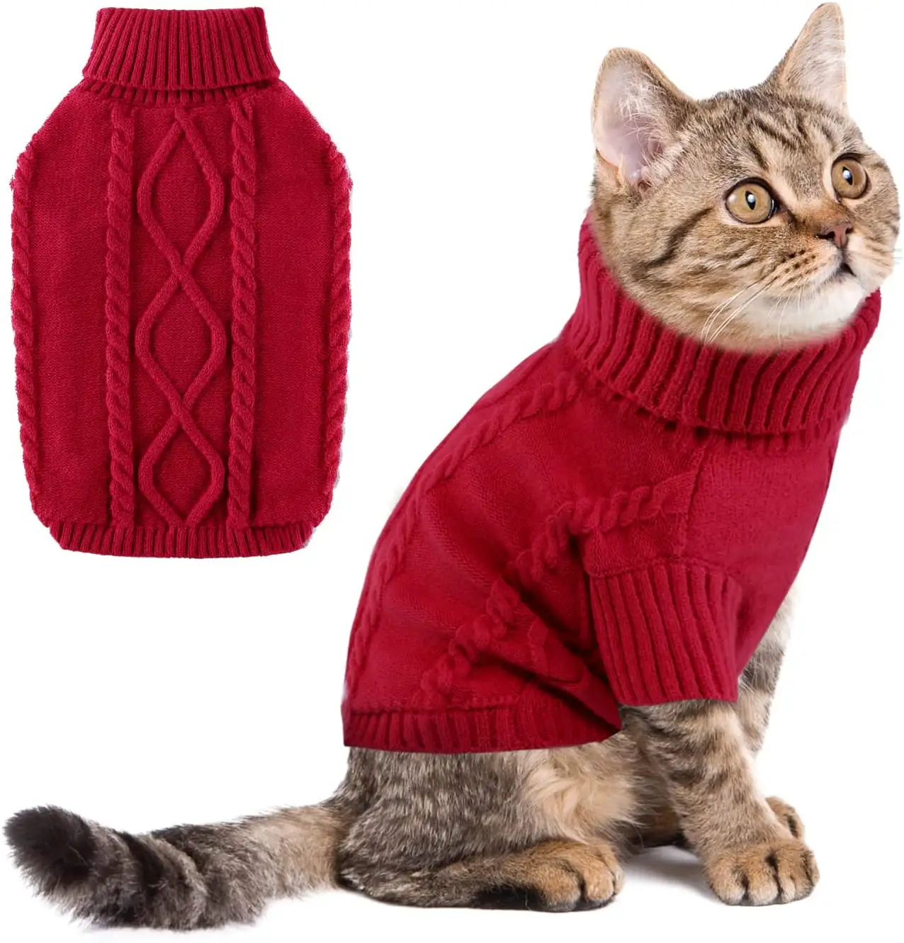 Winter Dog Sweater Puppy Clothes, Warm Fleece Cat Sweater Turtleneck Doggie Coats, Classic Pullover Knit Christmas Holiday Pet A