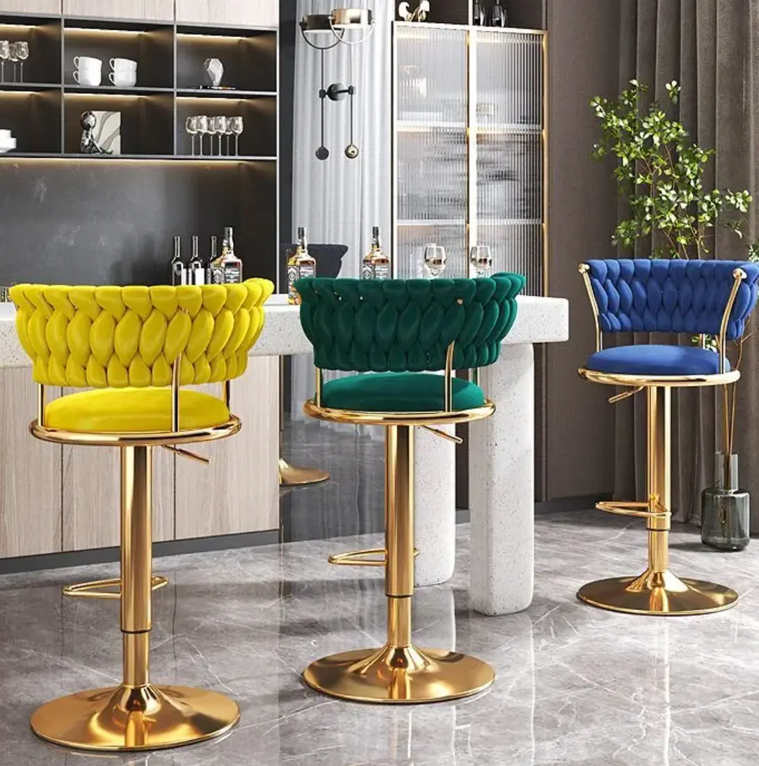 Nordic Tall Cheap Counter Furniture Gold Metal Leather Back Luxury Kitchen Modern Stool High Bar Chairs For Bar Table