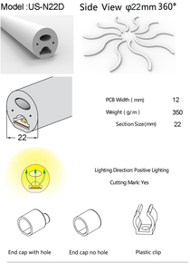US-N22D 360 esnek yayıcı kol 22mm çap silikon profil kauçuk hortum 12mm genişlik PCB genişliği Neon Led şerit - Product Image 2