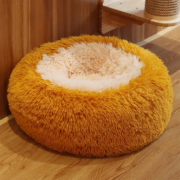 Faux Fur Comfortable Washable Soft Donut Pet Dog Cat Bed for Large dog Warm Round Customized Calming Fluffy Plush Pet Dog Bed