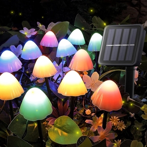 IP65 Waterproof 20LED Mini Solar Mushroom Light Garland Patio Solar Lights 8 Modes RGB <strong>LED</strong> Solar Fence Lights for Backyard Patio - Product Image 1