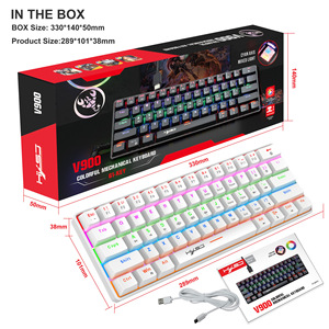 Teclado mecánico Redwingy V900 con cable de 61 teclas Mini eje azul Multi colorido luz brillo teclado portátil para juegos - Product Image 6
