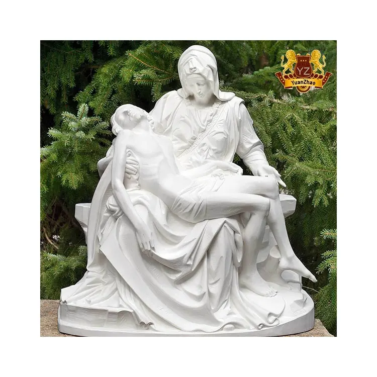 Estátua de Cristo Pieta em Luto em Tamanho Real, escultura em pedra de mármore branco maciço, estátua de pieta religiosa