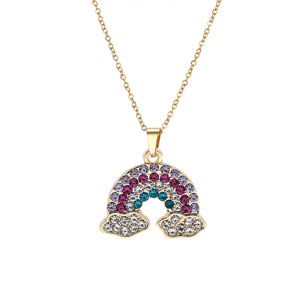Collar de diamantes de imitación de cristal arcoíris chapado en oro para mujeres y niñas