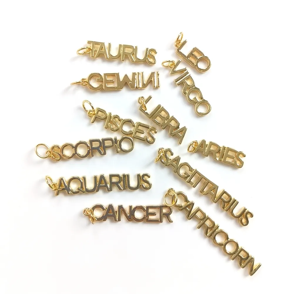 Metal Simple Designer Alloy Zodiac Pendant Women Jewelry Word Charms Gold Plated Initial Alphabet Bead Constellation Necklace