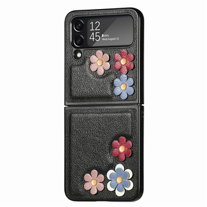 עבור Samsung Galaxy Z Flip <span class=keywords><strong>4</strong></span> מקרה, פרח פרחוני עור מקרה כיסוי לגלקסי Z Flip <span class=keywords><strong>4</strong></span> עבור בנות נשים