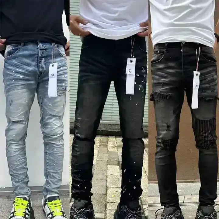 2023 new arrivals Ripped jeans streets styles purple brand jeans denim ripped men's jeans