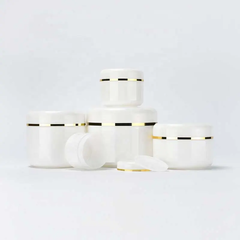 Body butter packaging 10ml 20ml 30ml 50ml 100ml 150ml 200ml 250ml white plastic face cream jar with gold silver edge