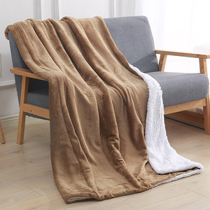 ストックブランケットシェルパ子羊皮ブランケット厚手暖かい二層フランネルホームブランケット - Product Image 2