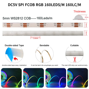 แสง DC5V FCOB RGB IC WS2812B 5 มม. 160 leds/m แอดเดรสดิจิตอล COB LED พิกเซลแถบแสง - Product Image 2