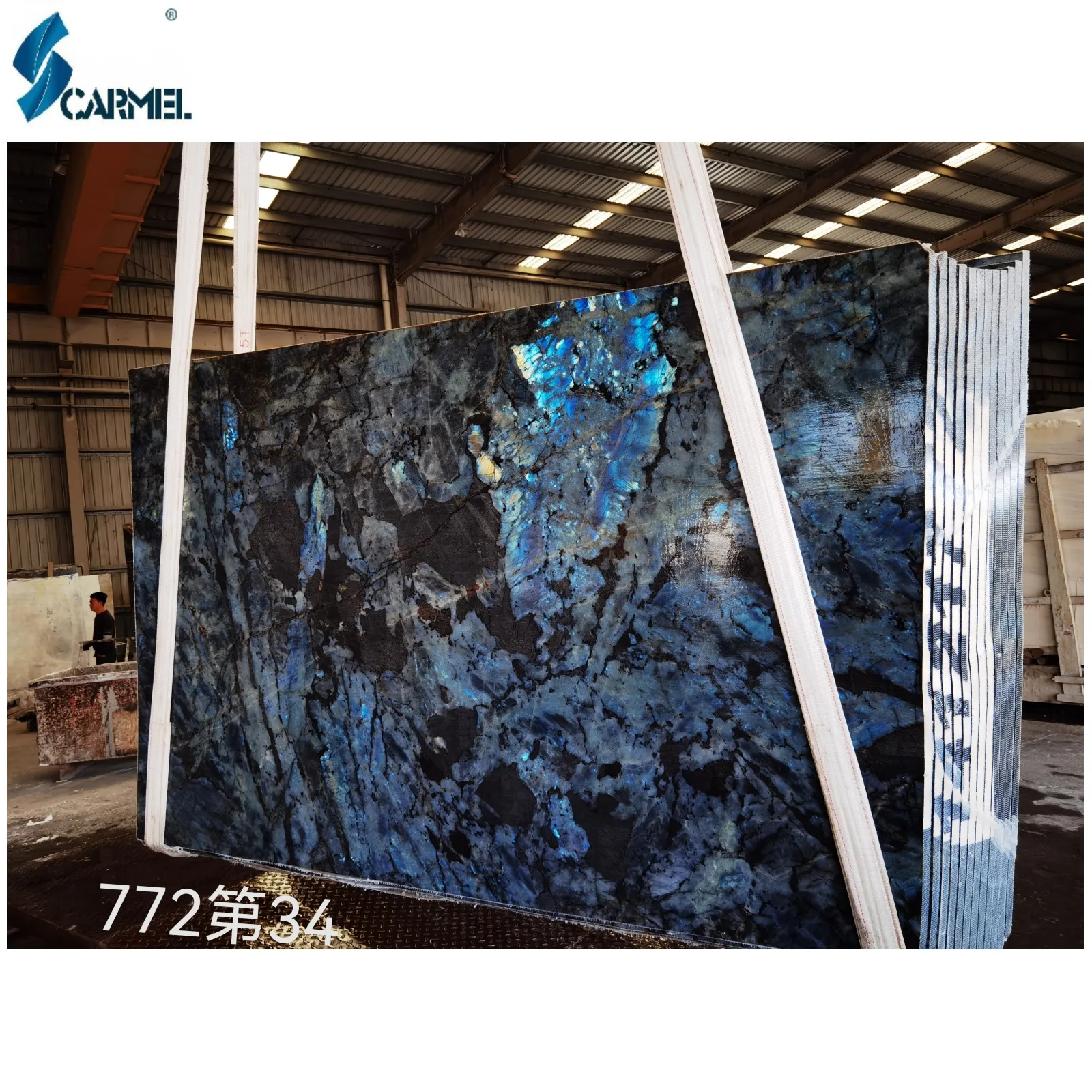 Losa de piedra decorativa pulida, granito azul Esmeralda, labradorita para pared Interior, losas y azulejos