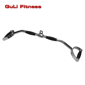 38 &quot; Chrome <strong>Pro</strong> Style Rubber Grip Lat Bar Gym Equipment Cable Attachment Solid Bar With Revolving Hanger for Triceps <strong>Trainer</strong> - Product Image 1