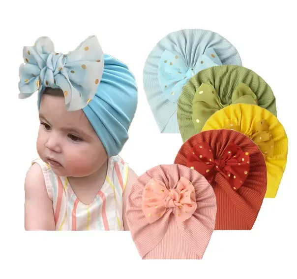 FuYu Preço de Fábrica Outono New Respirável Rosca Crianças Recém-nascidas Bow Thin Headwrap Plain Baby Hats