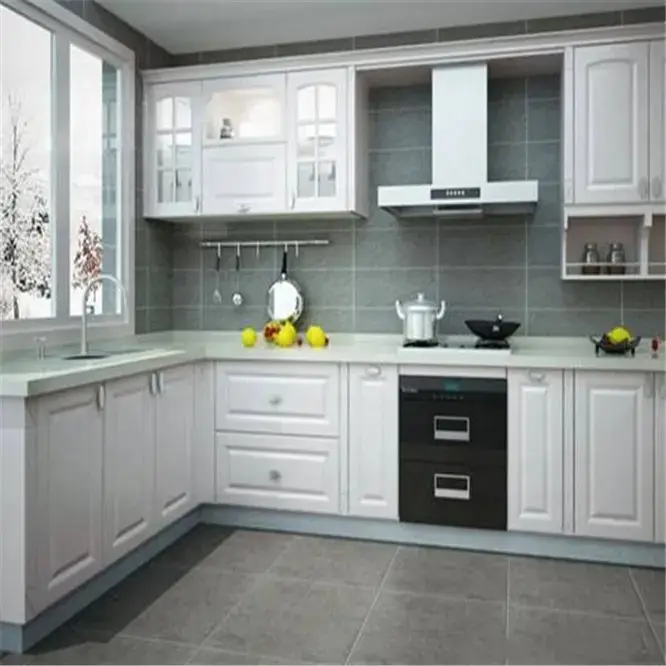 Proveedores de China, muebles de cocina italianos modernos con diseño de cocina de color blanco, gabinetes de cocina de PVC