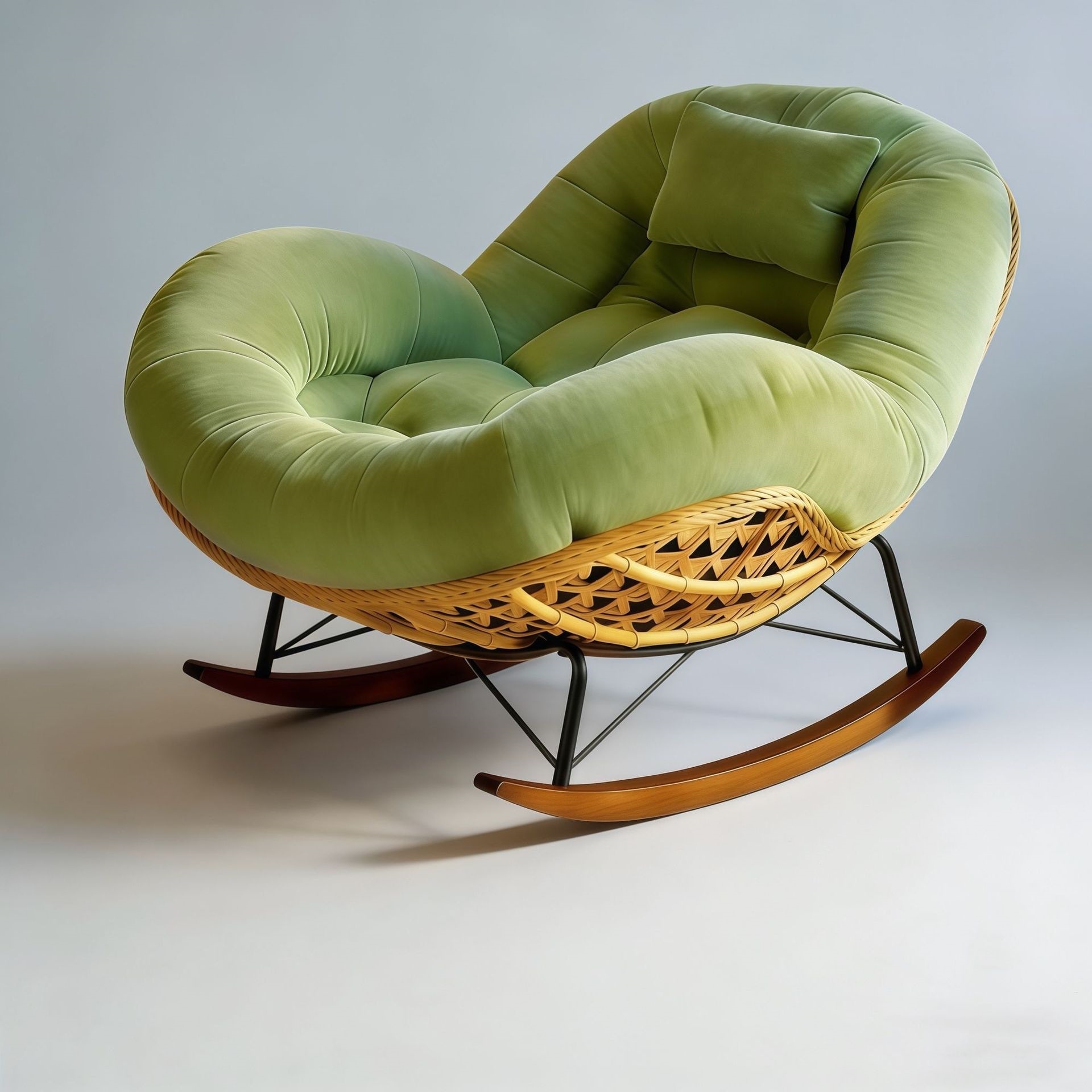 Retro green snowflake velvet, handcrafted rattan
