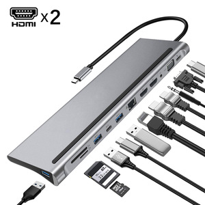 12 in 1 Hub <strong>Type</strong> <strong>C</strong> to HDTV VGA <strong>Adapter</strong> RJ45 Lan Ethernet SD TF PD USB3.0 3.5mm Jack Audio Video <strong>USB</strong> <strong>c</strong> Hub Computer Accessories - Product Image 1