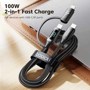 สายชาร์จเร็วแบบ2 in 1 toocki 20W 100W จอแสดงผลดิจิตอลแบบ2อิน1สำหรับ IP Type-C - Product Image 2