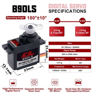 AGFRC B9DLS 180 derece Metal dişliler 9g 2KG yüksek tork küçük boyutlu uçak için ekonomik dijital DC Motor mikro Servo/araba/Robot - Product Image 6