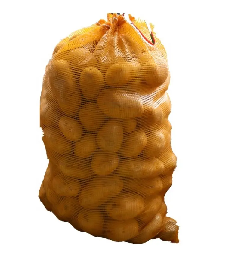 Bolsa de malla de polipropileno para embalaje de patatas y cebolla, tejido de plástico Rashel con cordón, 50x80 cm, hecho en china