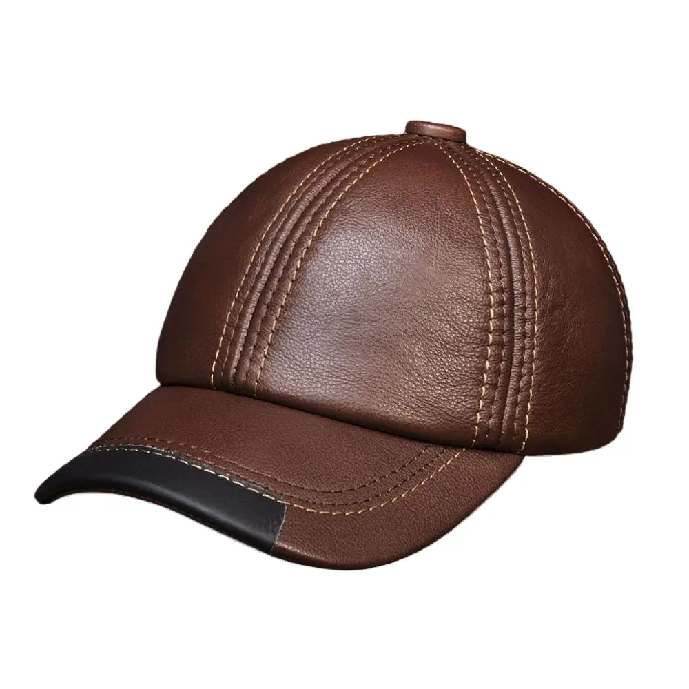 ของแท้หนังเบสบอลหมวกหมวกใหม่ชายหนังวัวแท้ผู้ใหญ่ Solid ปรับหมวก/หมวก HL100