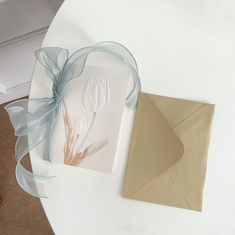 Embossed Tulip Greeting Card 1 piece (ribbon not i