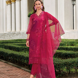 <strong>Punjabi</strong> Suit with Dress Stitching Zone Suits with Inner and Work in Bottom Organza Dupatta