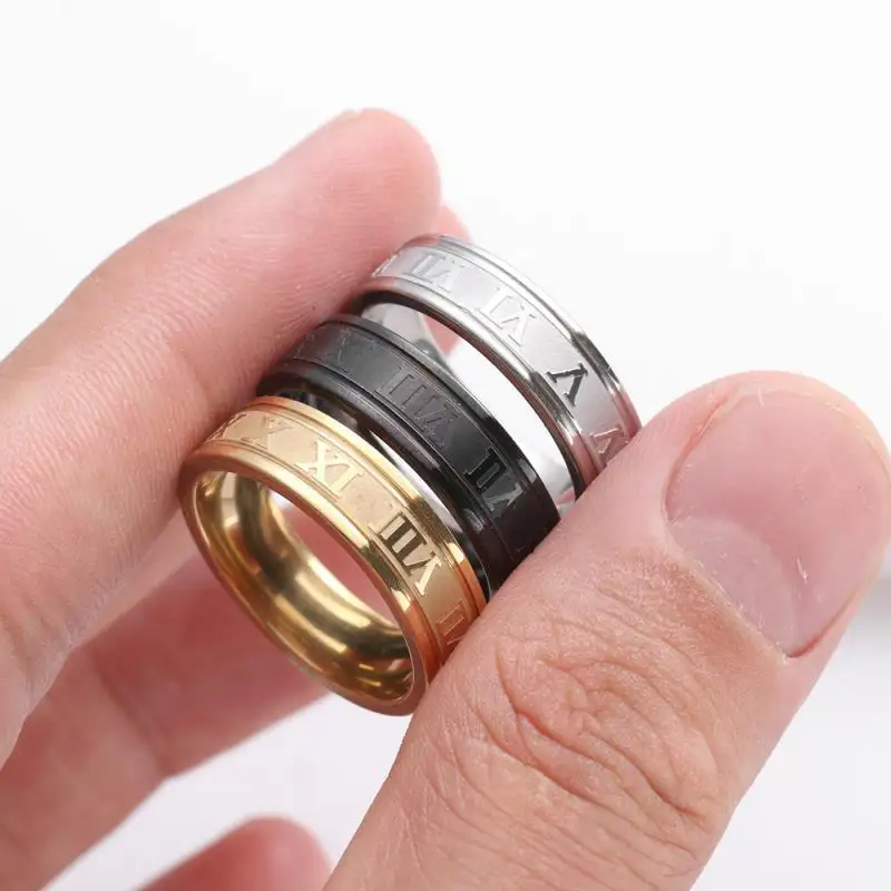 Обручальное кольцо из нержавеющей стали 316L с римскими цифрами, классные золотистые и черные кольца в стиле панк, модные ювелирные украшения для мужчин и женщин, 6 мм