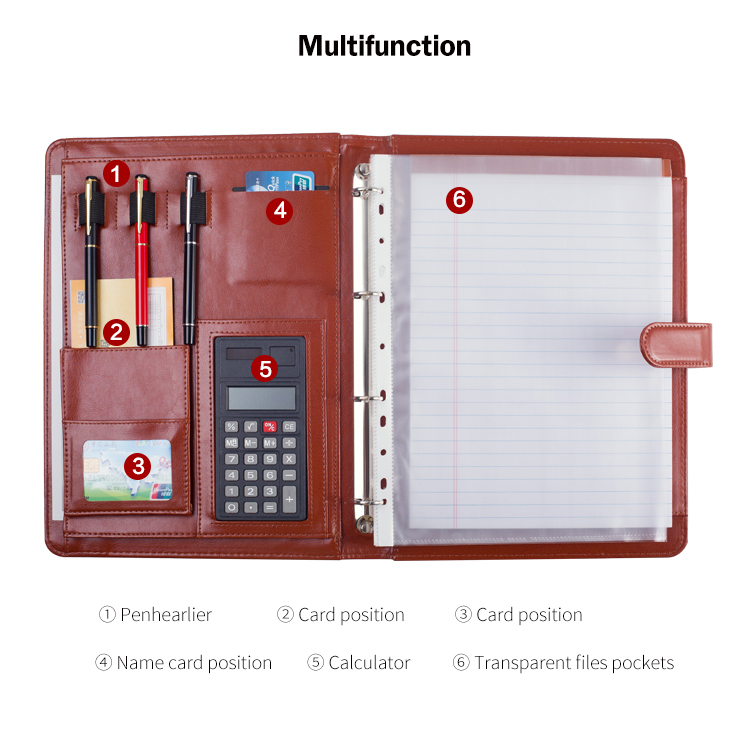 Reusable business portfolio folder organizer customized padfolio personalized ring binder a4 leather folder with custom logo Reusable business portfolio folder organizer customized padfolio personalized ring binder a4 leather folder with custom logo