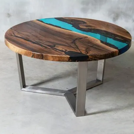 Tabela de café cristal de madeira, mesa de café elegante estilo decoração da casa top resina epóxi sólida de alta qualidade móveis de sala de jantar