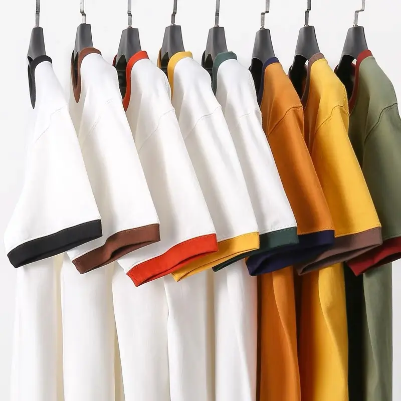 LYN9041 Ringer 티셔츠 짧은 소매 부드러운 사용자 정의 Tshirt 100% 코 튼 사용자 정의 인쇄 자 수 남자 T 셔츠 남여 망 티