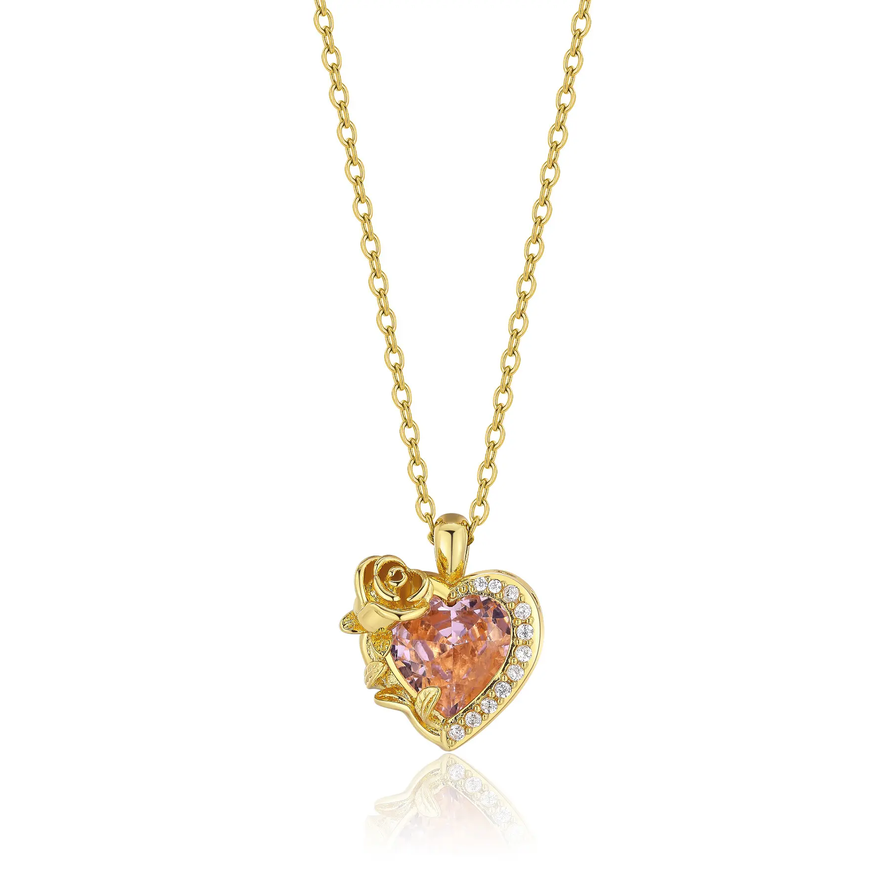 Lefeng colar de coração retangular zircão, personalizado, trocável, colar de coração, banhado a ouro, de cristal, pedra de aniversário, pingente de coração
