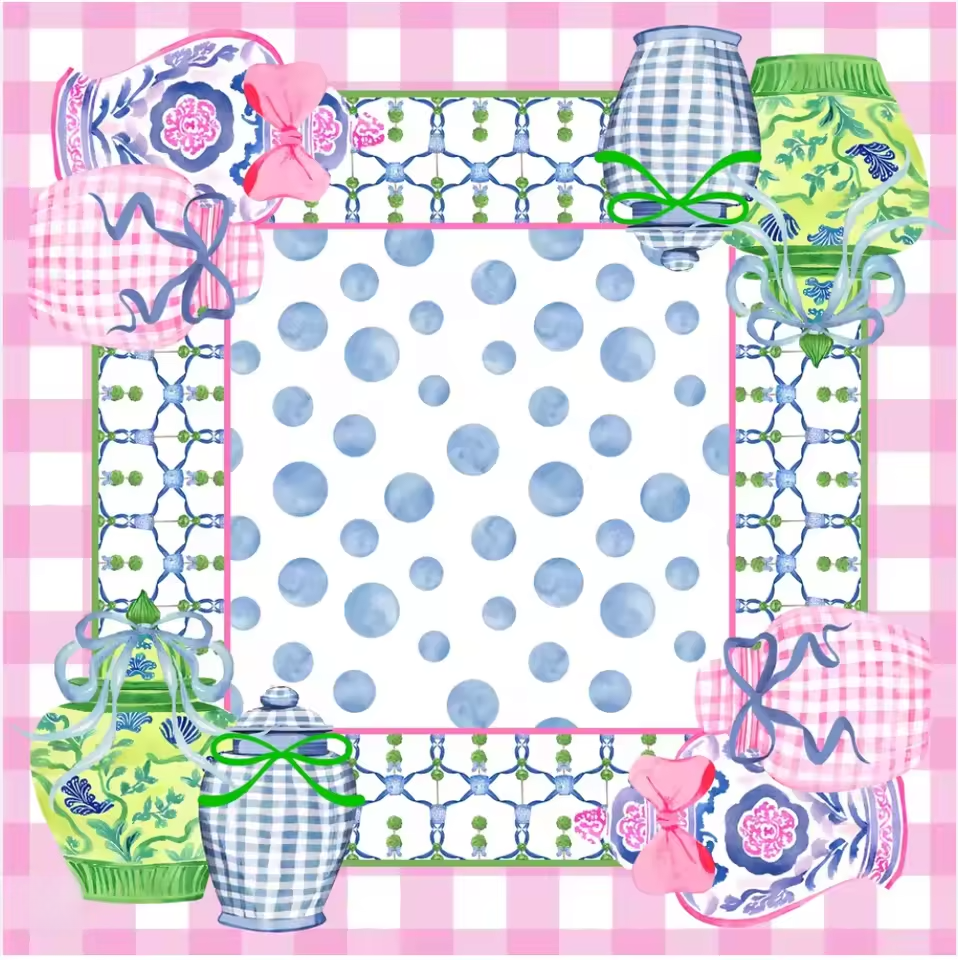 Tarro de porcelana rosa y azul.