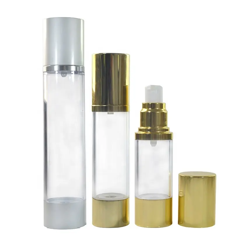 15 ml 30 ml 50 ml gold silber Überzug Dekoration aluminium kunststoff airless flasche mit pumpe spray kappe