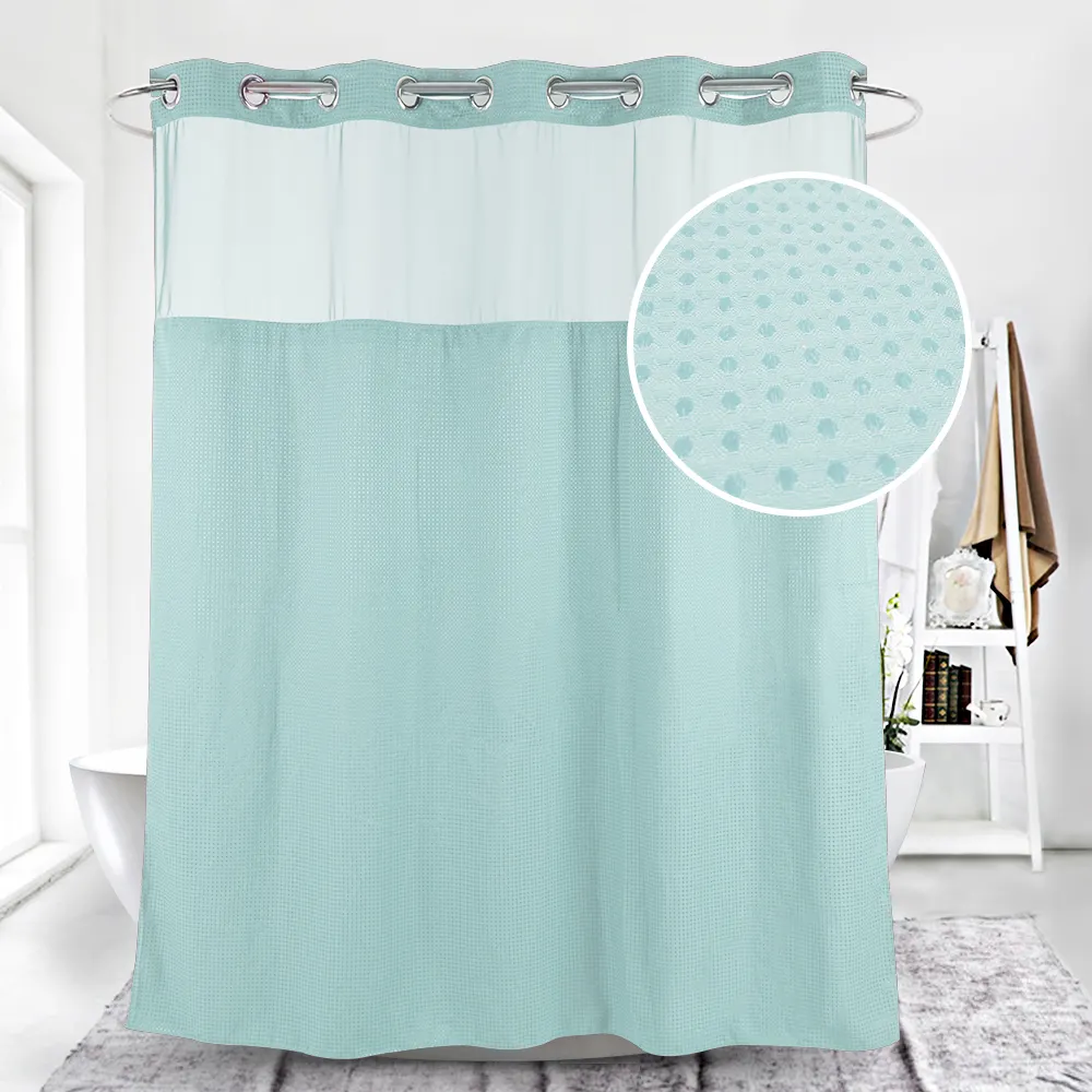 Uvan mint waffle luxury hotel hookless fabric shower curtains with removable polyester shower curtain liner