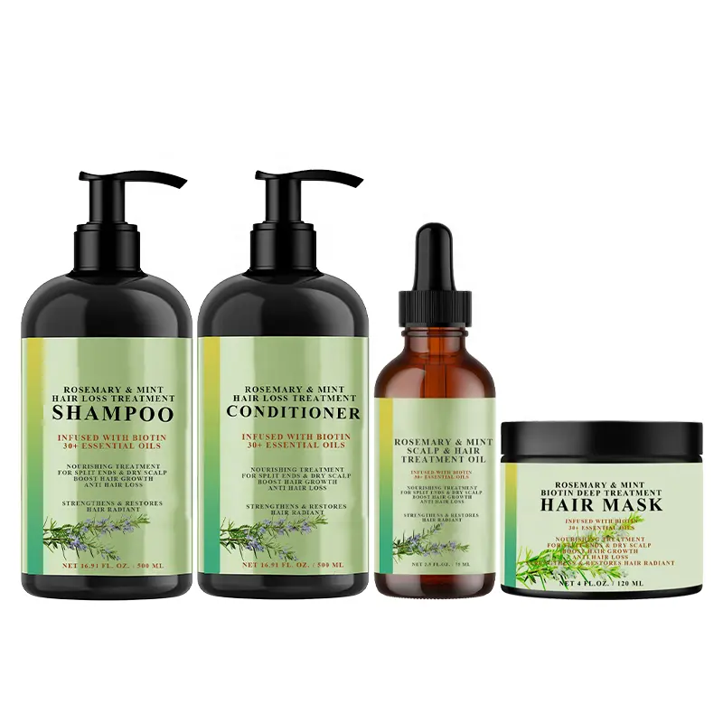 Organic Rosemary Mint Scalp Hair Growth Strengthening Oil Biotin Serum Tratamento Curly Hair Mask Split Ends Dry Scalp Care set