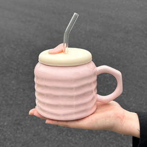 Korean Style Ceramic Straw <strong>Cup</strong> for Girls Best Friends Birthday Gift <strong>Solid</strong> <strong>Color</strong> Large 14oz/600ml Capacity Microwave Safe - Product Image 6
