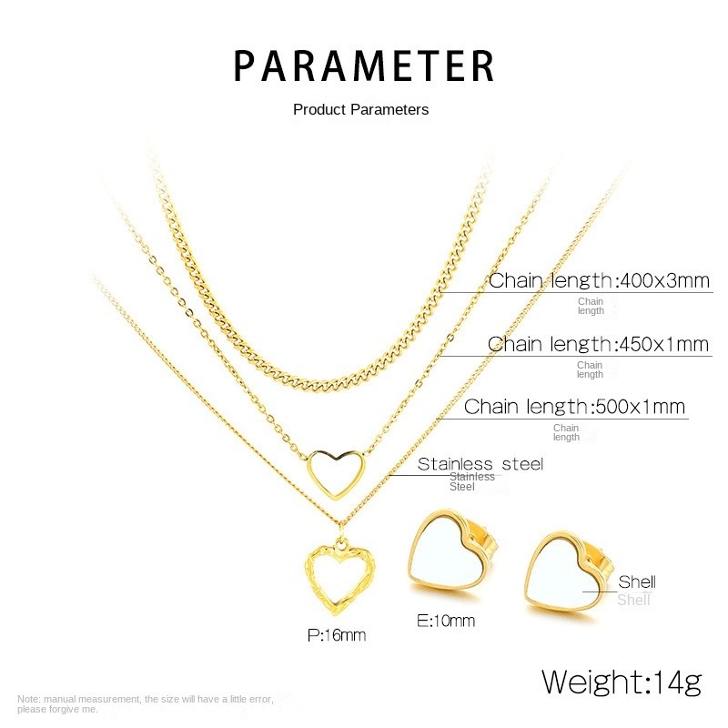 Collier multicouche + boucles d'oreilles coquillage en forme de coeur