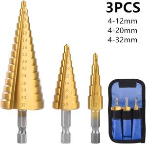 PexCraft 3Pcs 4-12 4-20 4-32高速钢螺旋槽阶梯钻头钛涂层木质金属孔刀具圆锥钻头组 - Product Image 2