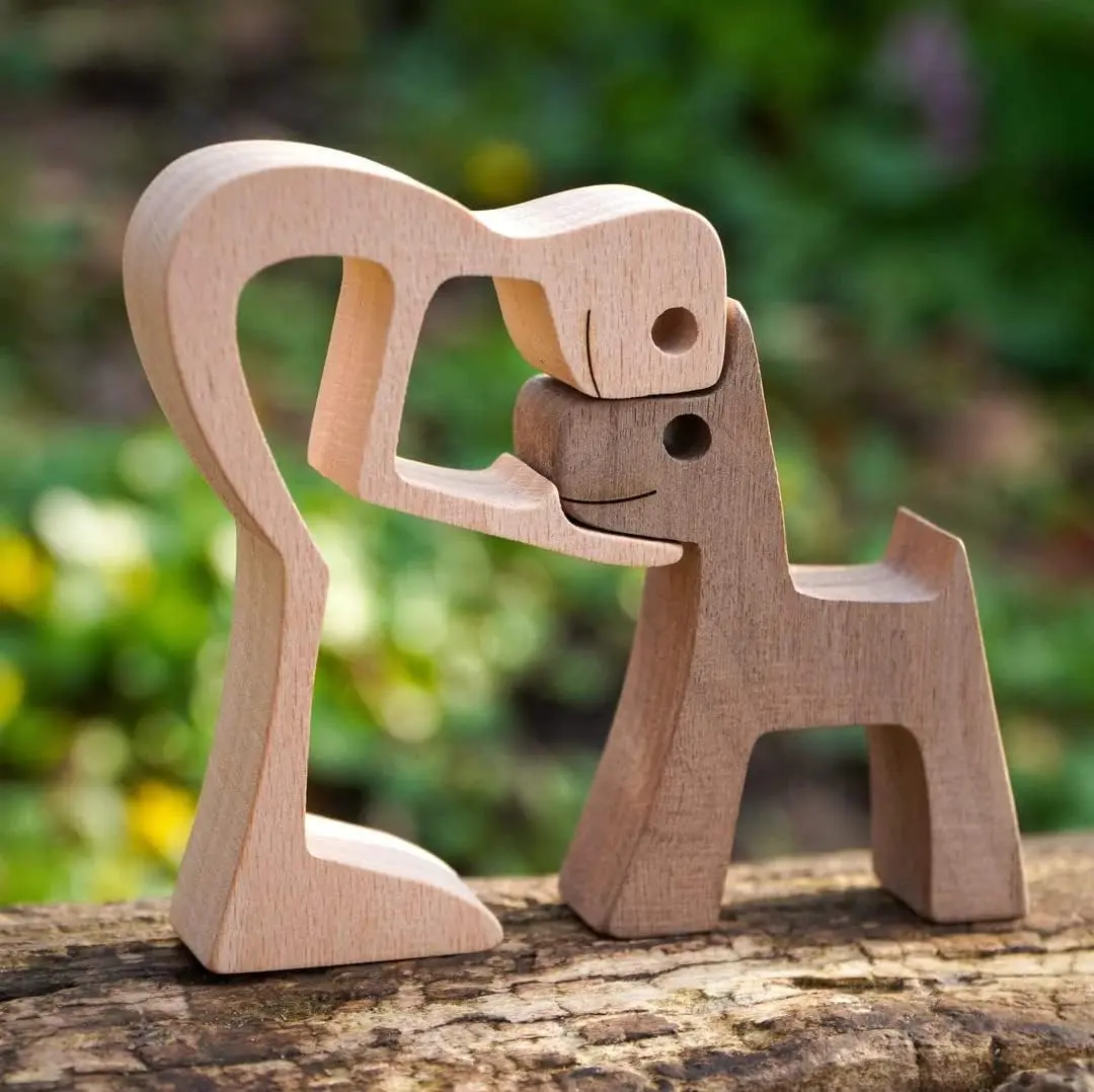Regalo para los amantes de las mascotas Tallas Estatua humana de perro de madera tallada a mano