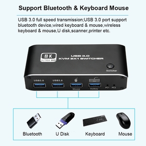 8K 2.1 KVM开关分离器USB 3.0切换器2进1出，用于计算机显示器键盘鼠标EDID HDCP打印 - Product Image 4