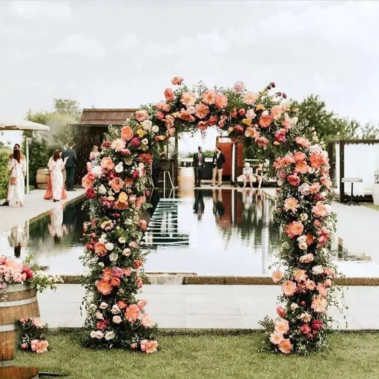 GIGA-Arco rosa de flores artificiales de aluminio para boda y fiesta, flores grandes, arco redondo, 6,5 pies, venta al por mayor