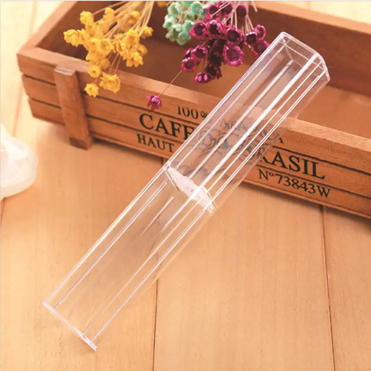 Elmas kristal top uçlu kalem için akrilik ucuz sevimli ambalaj plastik şeffaf kalem kutusu