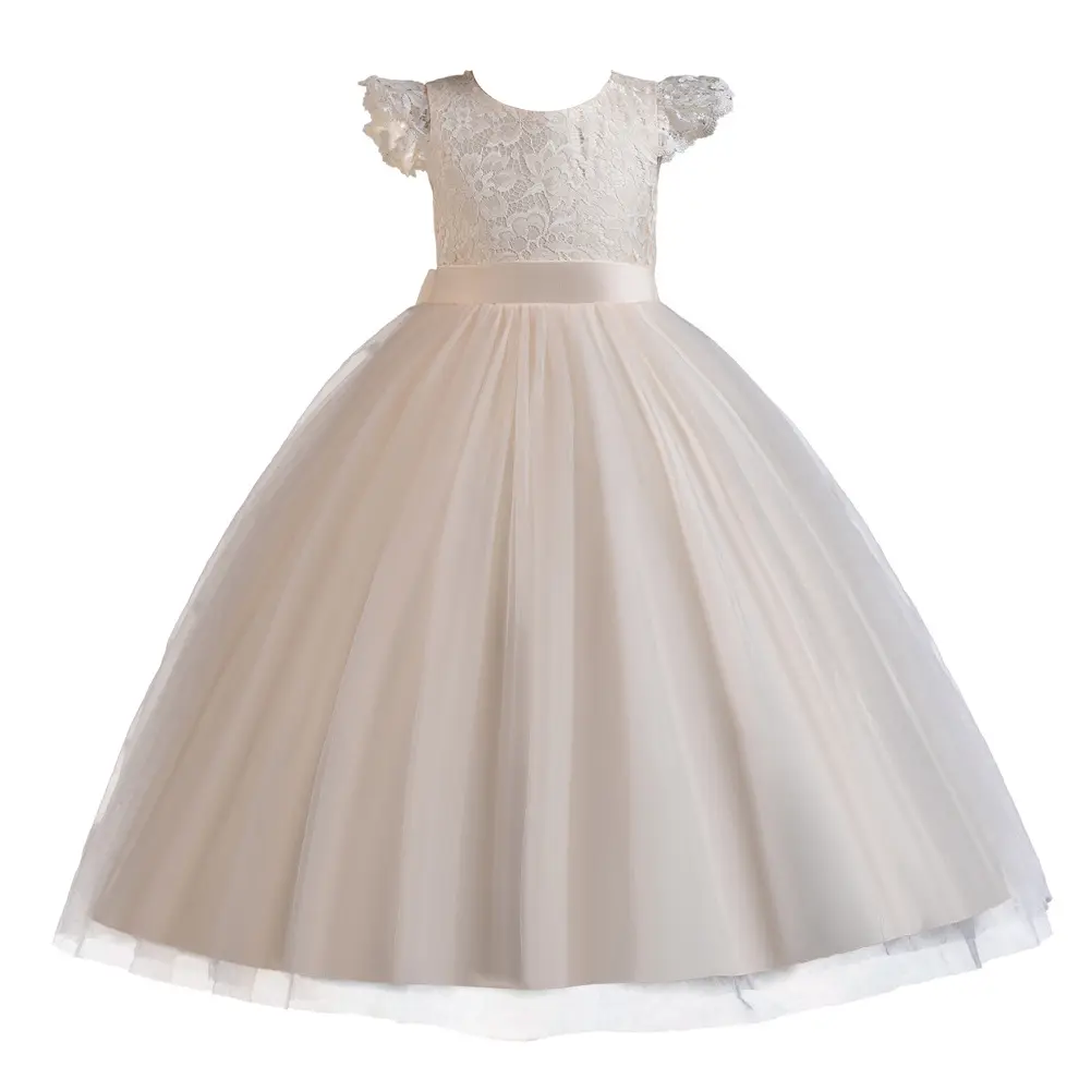 2024 Temperament Flying Sleeves Kids Girls Children's Dress Sweet Princess Solid Color Walk Show Performance Party Dress