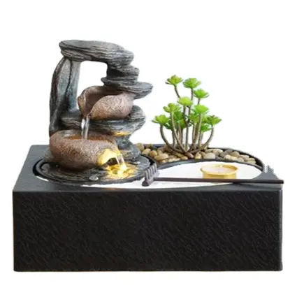 Bomba de água da fonte da cachoeira zen, mini acessórios de mesa de jardim com pedra de cascata